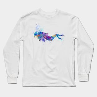 Scuba Diver Colorful Watercolor Long Sleeve T-Shirt